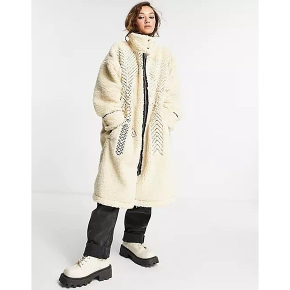 Free People Jackets & Blazers - Free People Avery Embroidered Teddy Coat Cream Size Medium